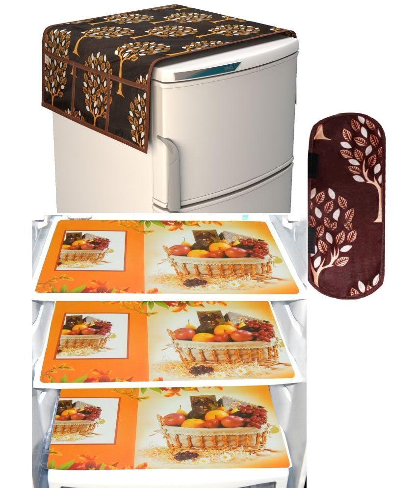     			Shaphio Polyester Nature Fridge Mat & Cover ( 99 58 ) Pack of 5 - Brown