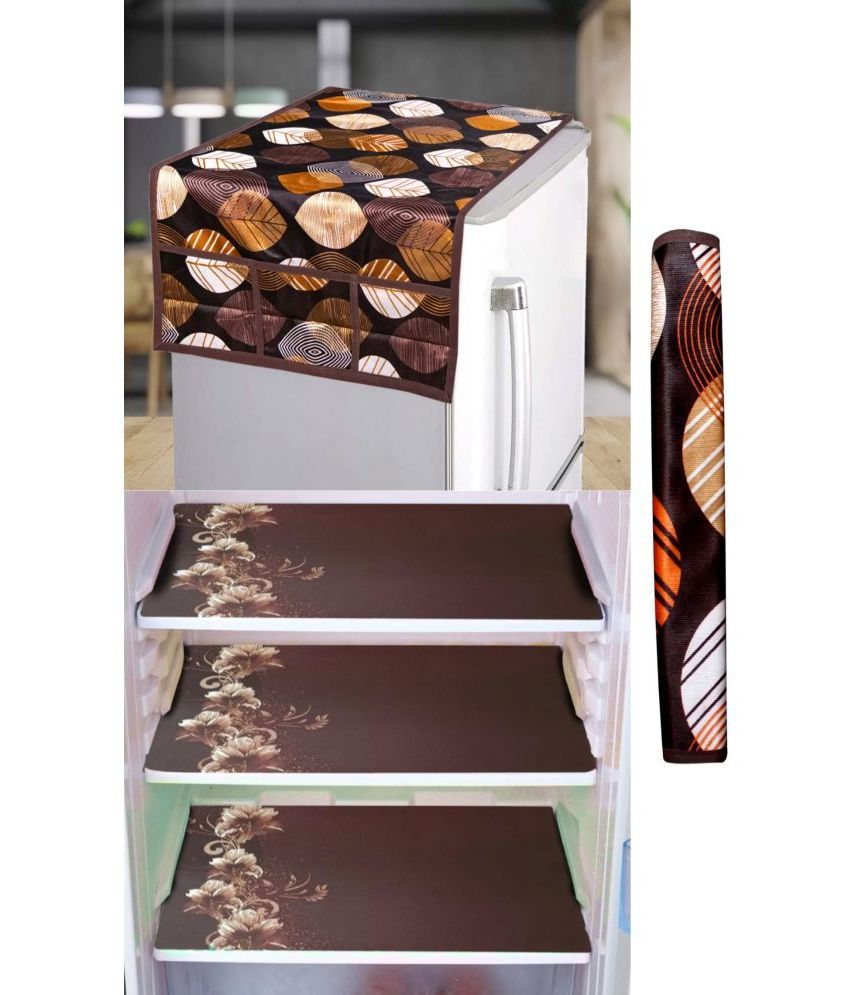     			Shaphio Polyester Nature Fridge Mat & Cover ( 99 58 ) Pack of 5 - Brown