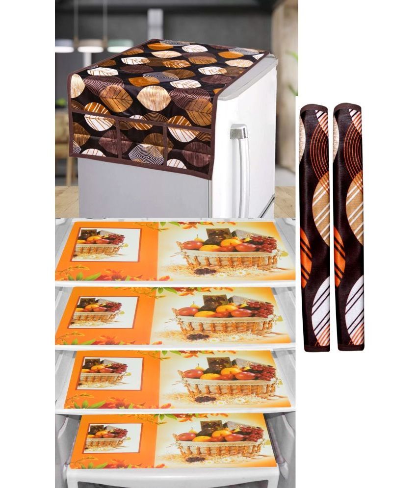     			Shaphio Polyester Nature Fridge Mat & Cover ( 99 58 ) Pack of 7 - Brown