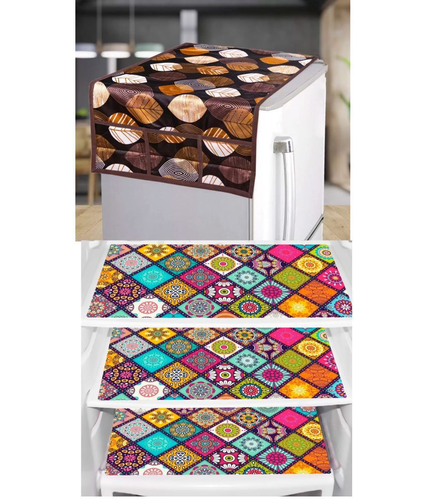     			Shaphio Polyester Nature Fridge Mat & Cover ( 99 58 ) Pack of 4 - Brown
