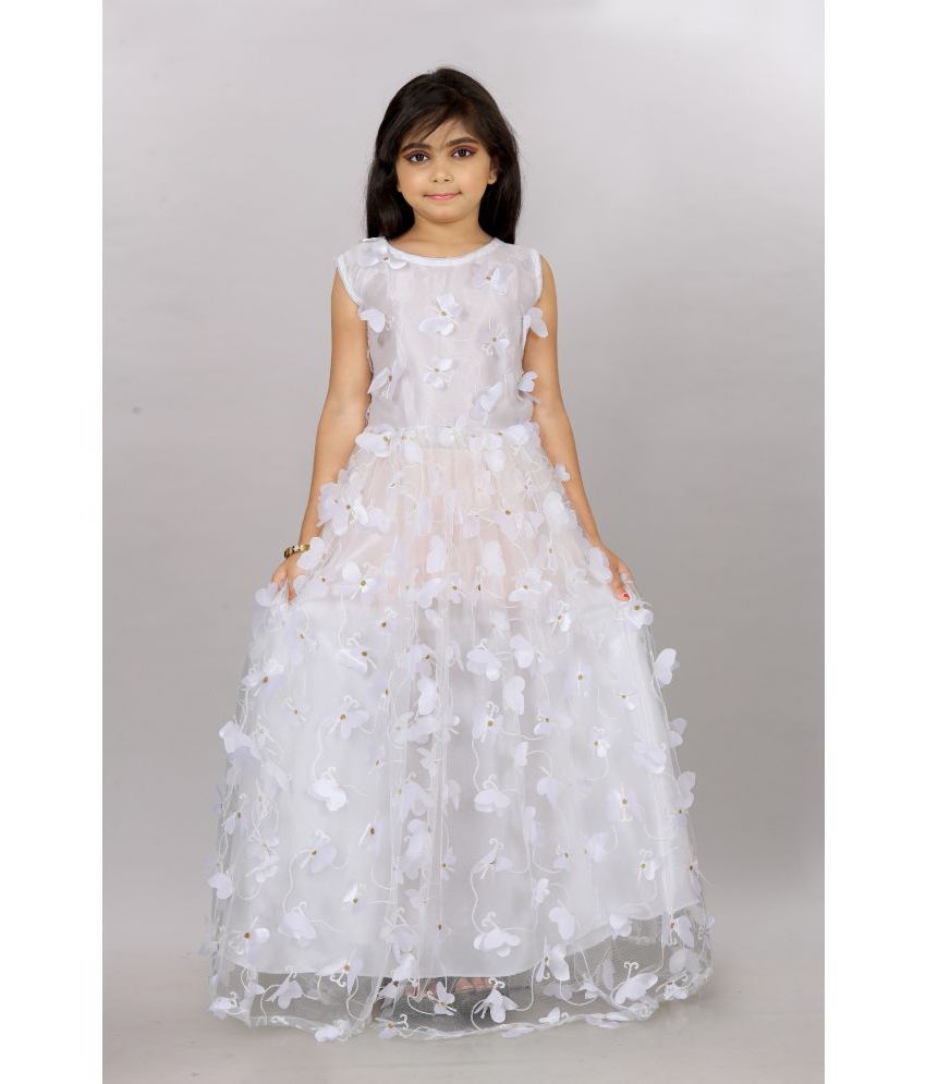     			A TO Z CART Net Fit And Flare Dress For Girls ( Pack of 1 , White )