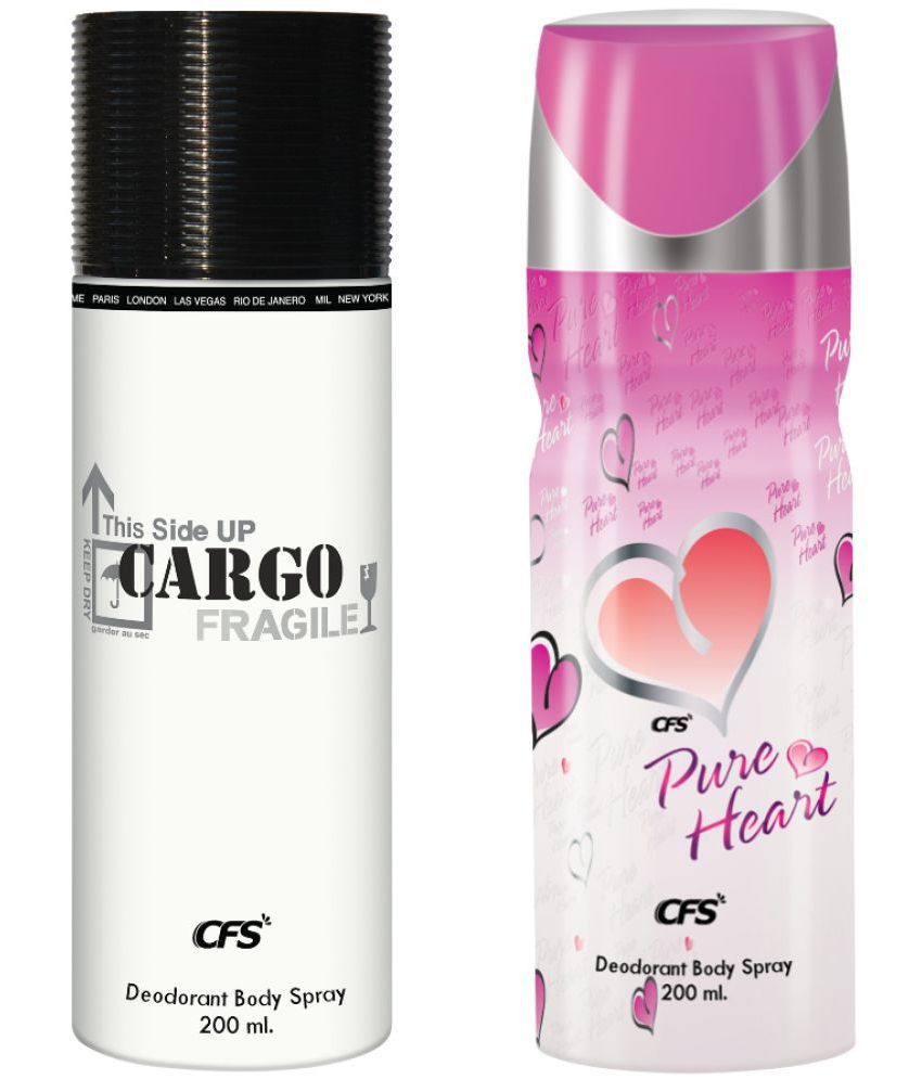     			CFS  Cargo White & Pure Heart Pink  Deodorant Spray for Unisex 400 ml ( Pack of 2 )