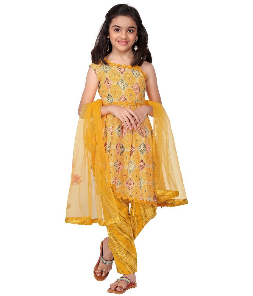     			Dutt Creation Mustard Cotton Blend Girls Tunic With Pajama ( Pack of 1 )