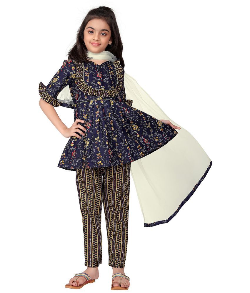     			Dutt Creation Navy Blue Cotton Blend Girls Tunic With Pajama ( Pack of 1 )