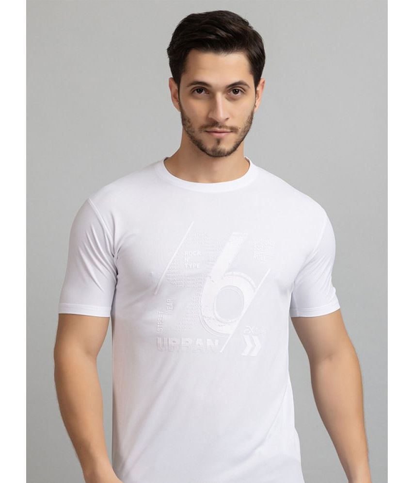     			FXSPORTS Polyester Regular Fit Self Design Half Sleeves Men's T-Shirt - White ( Pack of 1 )