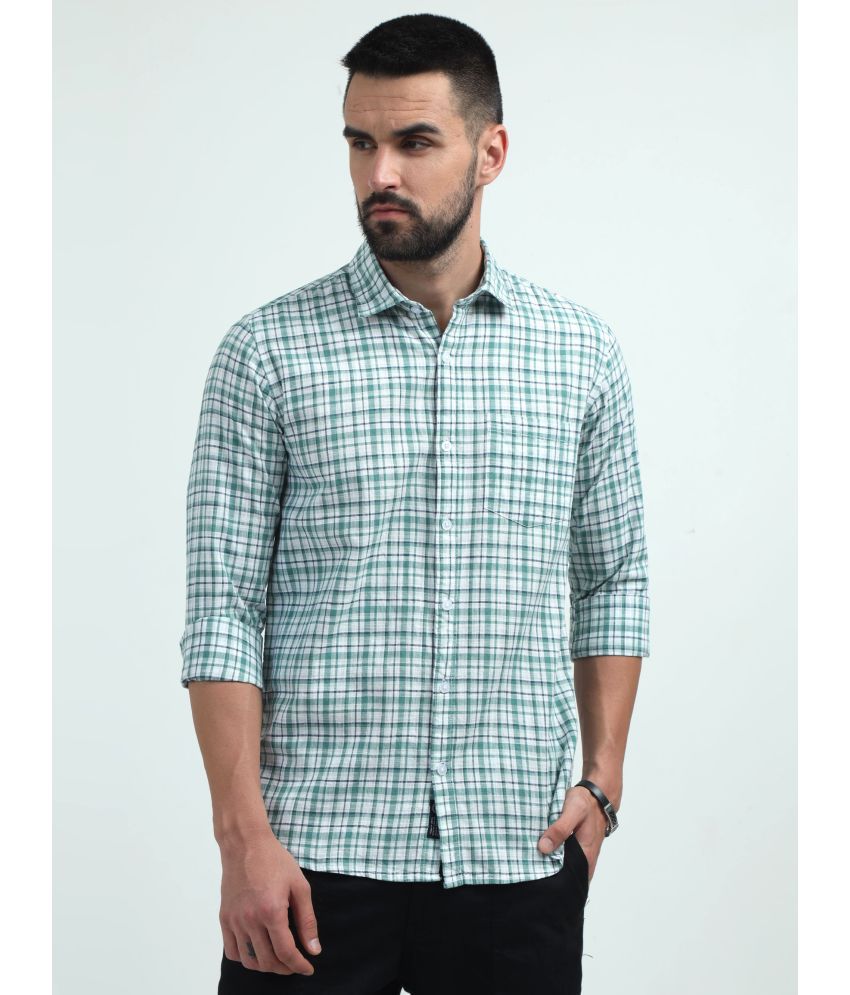     			HETIERS Cotton Blend Slim Fit Checks Full Sleeves Men's Casual Shirt - Green ( Pack of 1 )