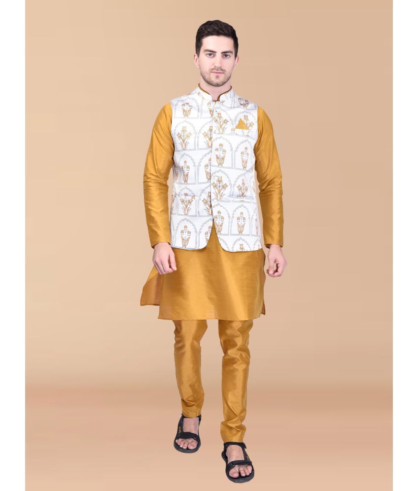     			PRINTCULTR Gold Silk Regular Fit Men's Kurta Pyjama Set ( Pack of 1 )