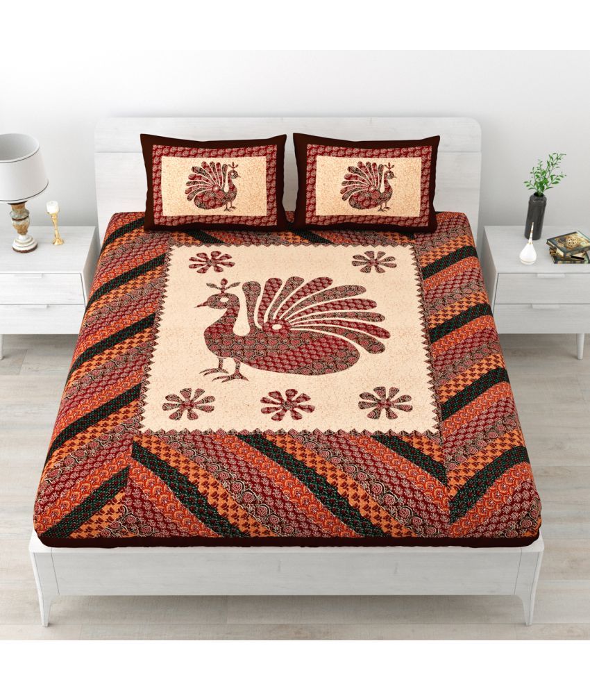     			Poorak Cotton Abstract Printed 1 Double Bedsheet with 2 Pillow Covers - Maroon