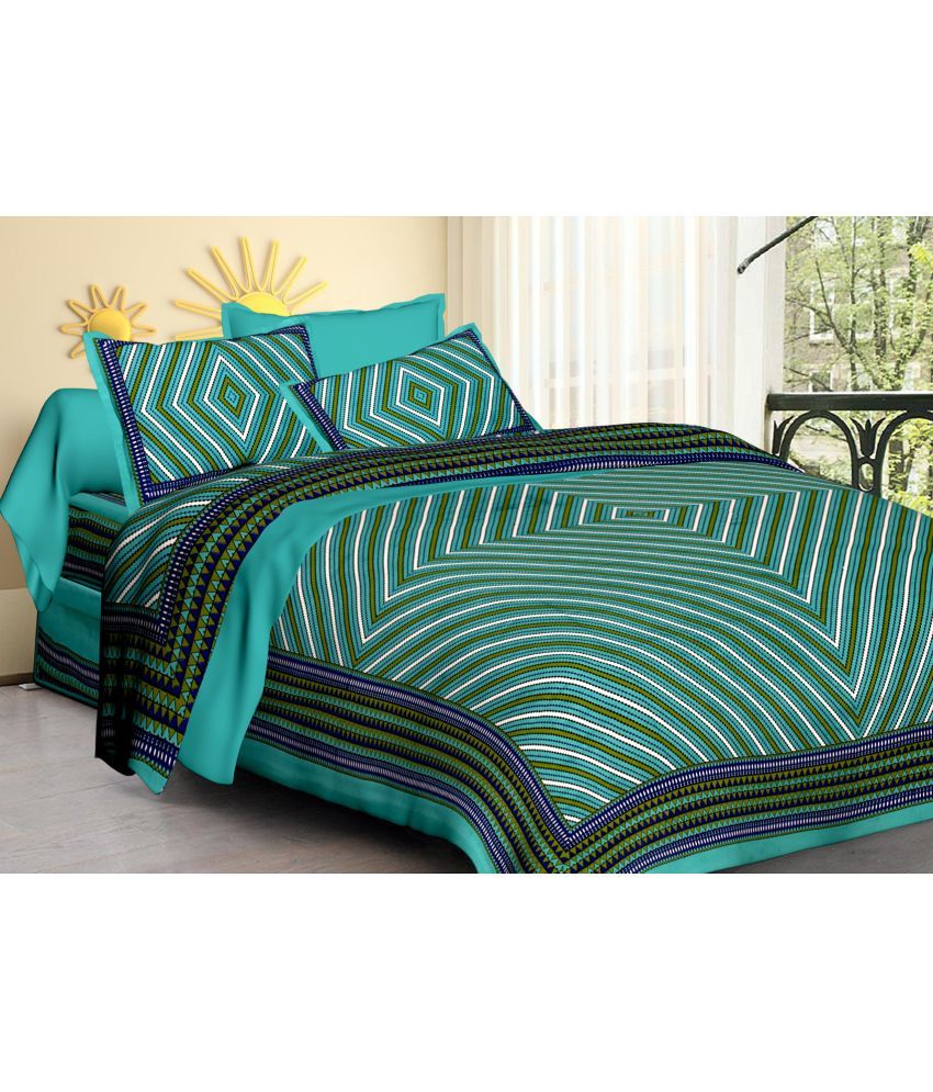     			Poorak Cotton Abstract Printed 1 Double Bedsheet with 2 Pillow Covers - Green