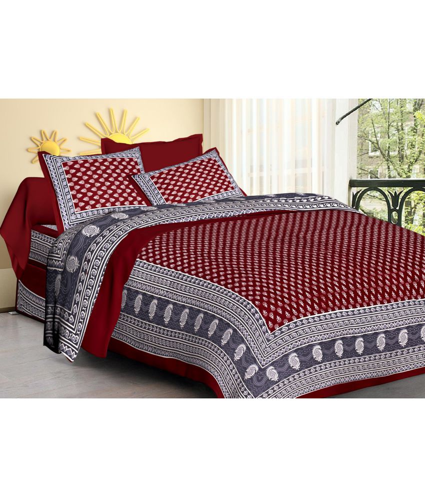     			Poorak Cotton Abstract Printed 1 Double Bedsheet with 2 Pillow Covers - Maroon