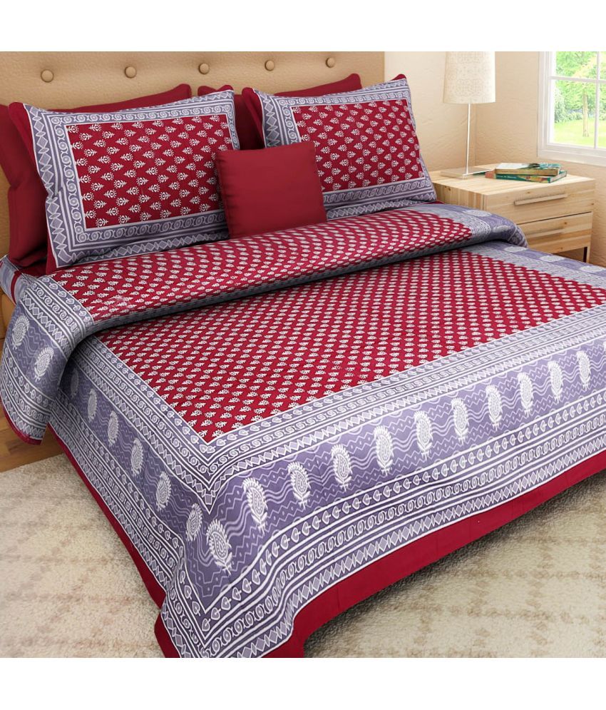     			Poorak Cotton Abstract Printed 1 Double Bedsheet with 2 Pillow Covers - Maroon