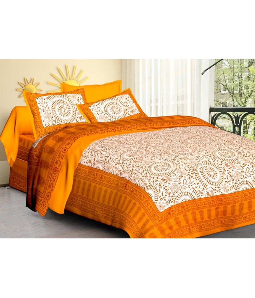     			Poorak Cotton Abstract Printed 1 Double Bedsheet with 2 Pillow Covers - Multicolor