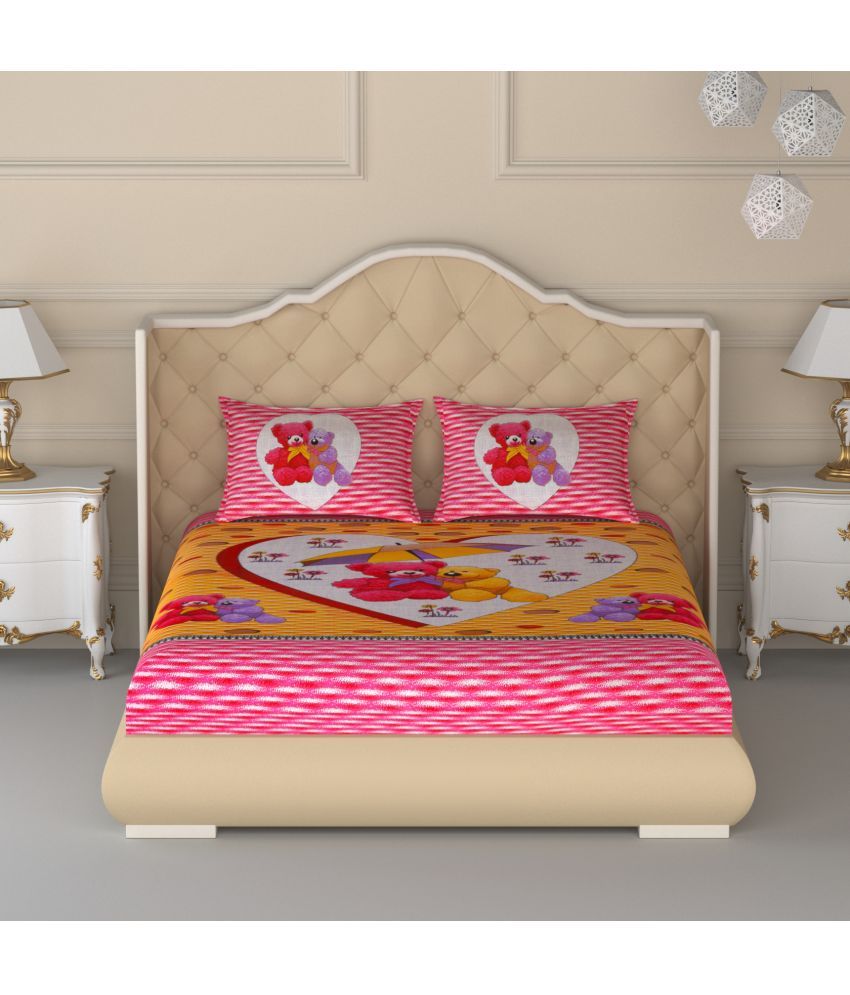     			Poorak Cotton Abstract Printed 1 Double Bedsheet with 2 Pillow Covers - Pink