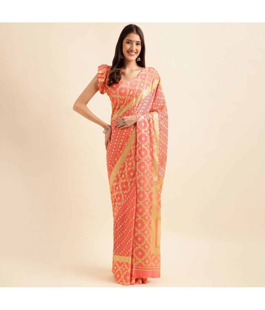     			Rekha Maniyar Chiffon Printed Saree With Blouse Piece - Peach ( Pack of 1 )