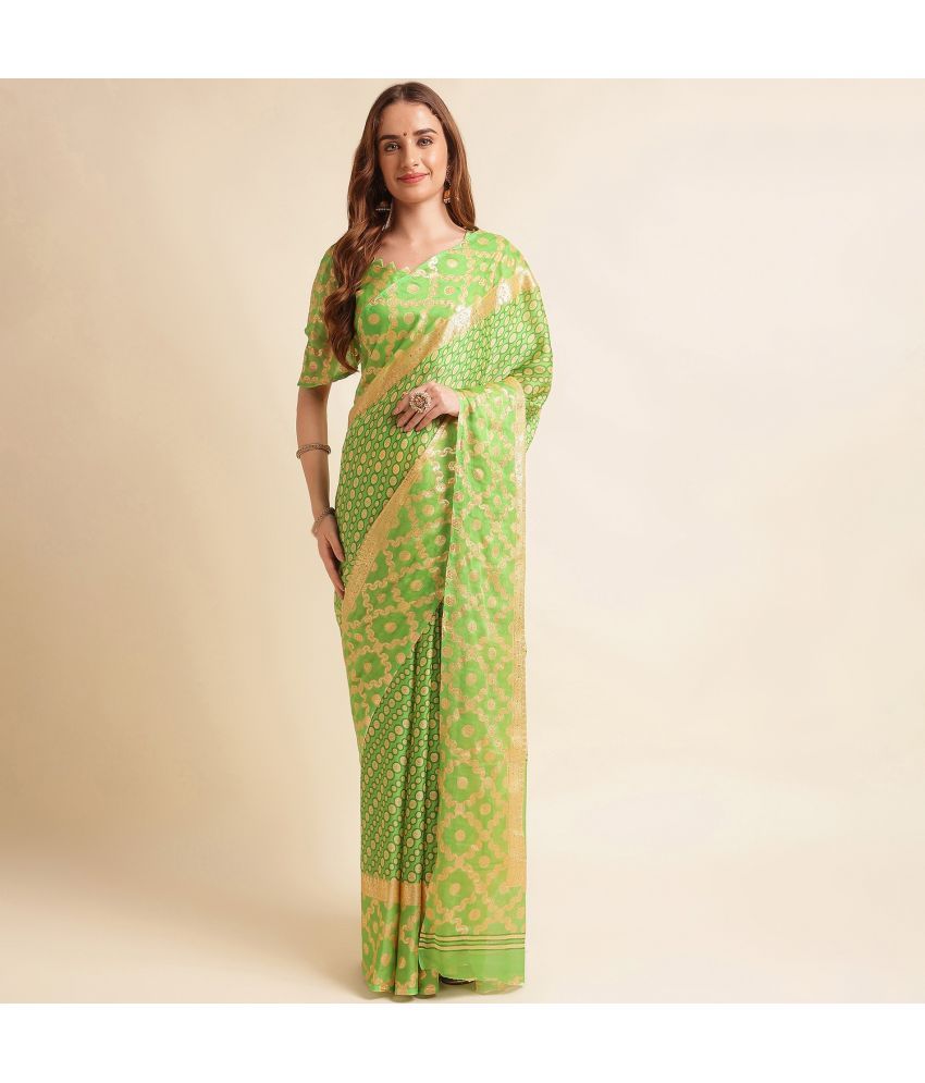     			Rekha Maniyar Chiffon Printed Saree With Blouse Piece - Olive ( Pack of 1 )