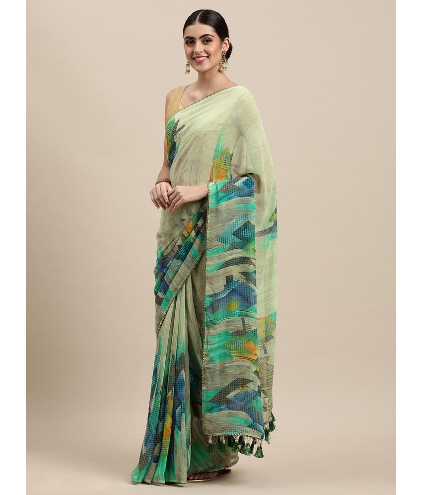     			Rekha Maniyar Georgette Printed Saree With Blouse Piece - Green ( Pack of 1 )