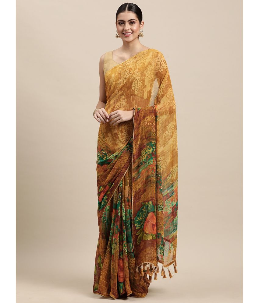     			Rekha Maniyar Georgette Printed Saree With Blouse Piece - Mustard ( Pack of 1 )