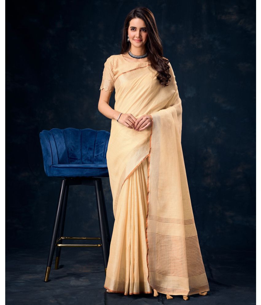     			Rekha Maniyar Linen Solid Saree With Blouse Piece - Beige ( Pack of 1 )