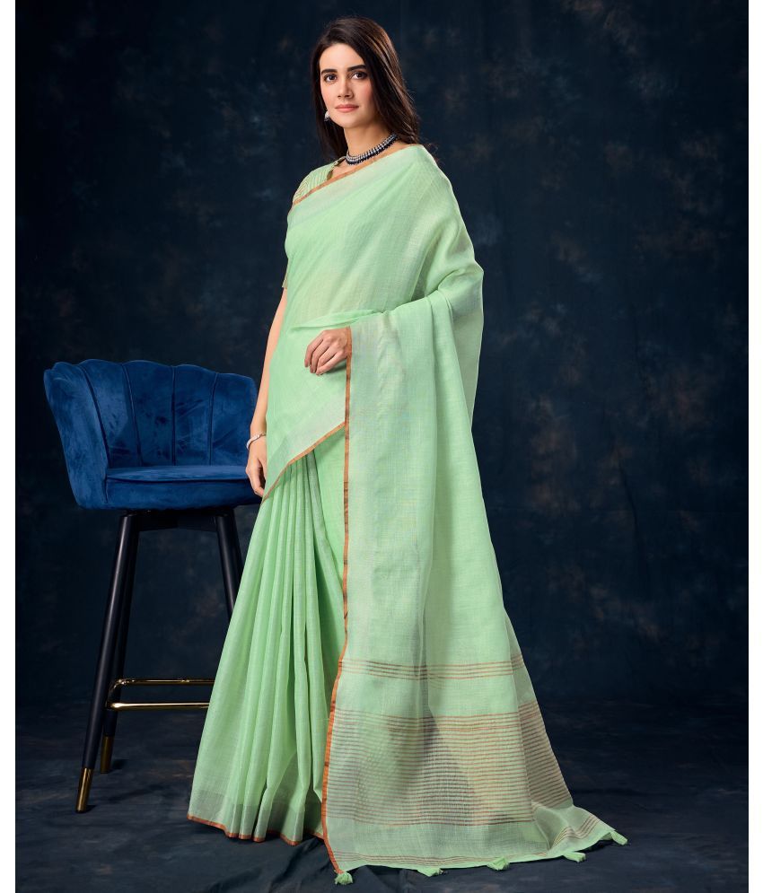     			Rekha Maniyar Linen Solid Saree With Blouse Piece - Green ( Pack of 1 )