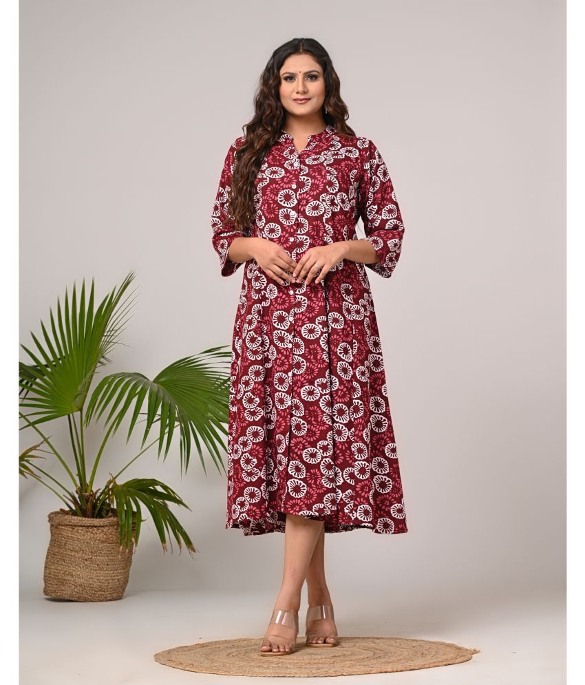     			Swasti Cotton Blend Printed Front Slit Women's Kurti - Maroon ( Pack of 1 )