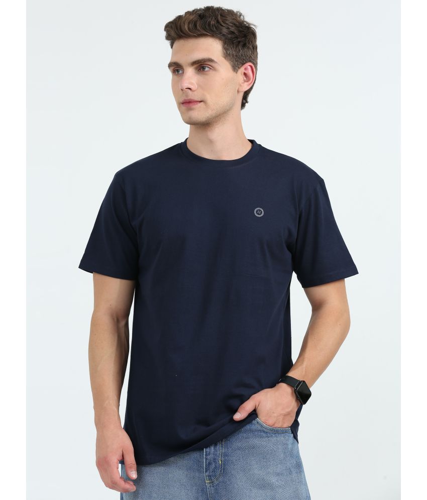     			HETIERS Cotton Blend Regular Fit Solid Half Sleeves Men's T-Shirt - Navy Blue ( Pack of 1 )