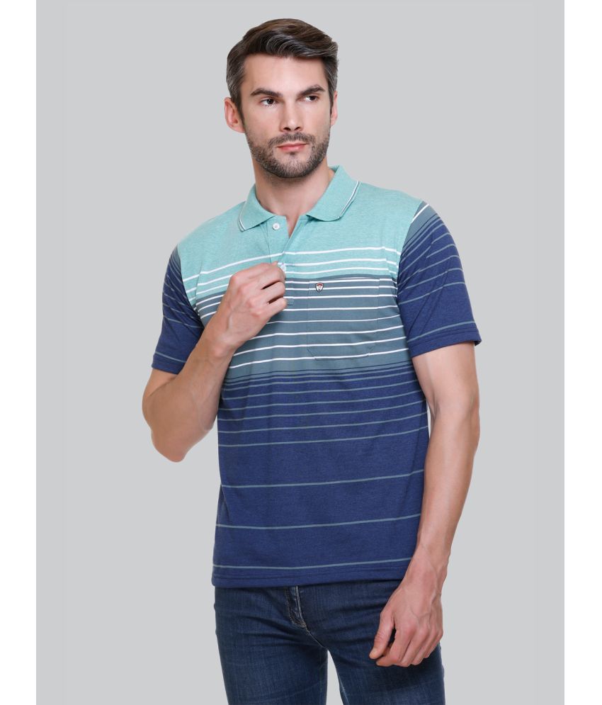     			Otaya Plus Cotton Blend Regular Fit Striped Half Sleeves Men's Polo T Shirt - Green ( Pack of 1 )