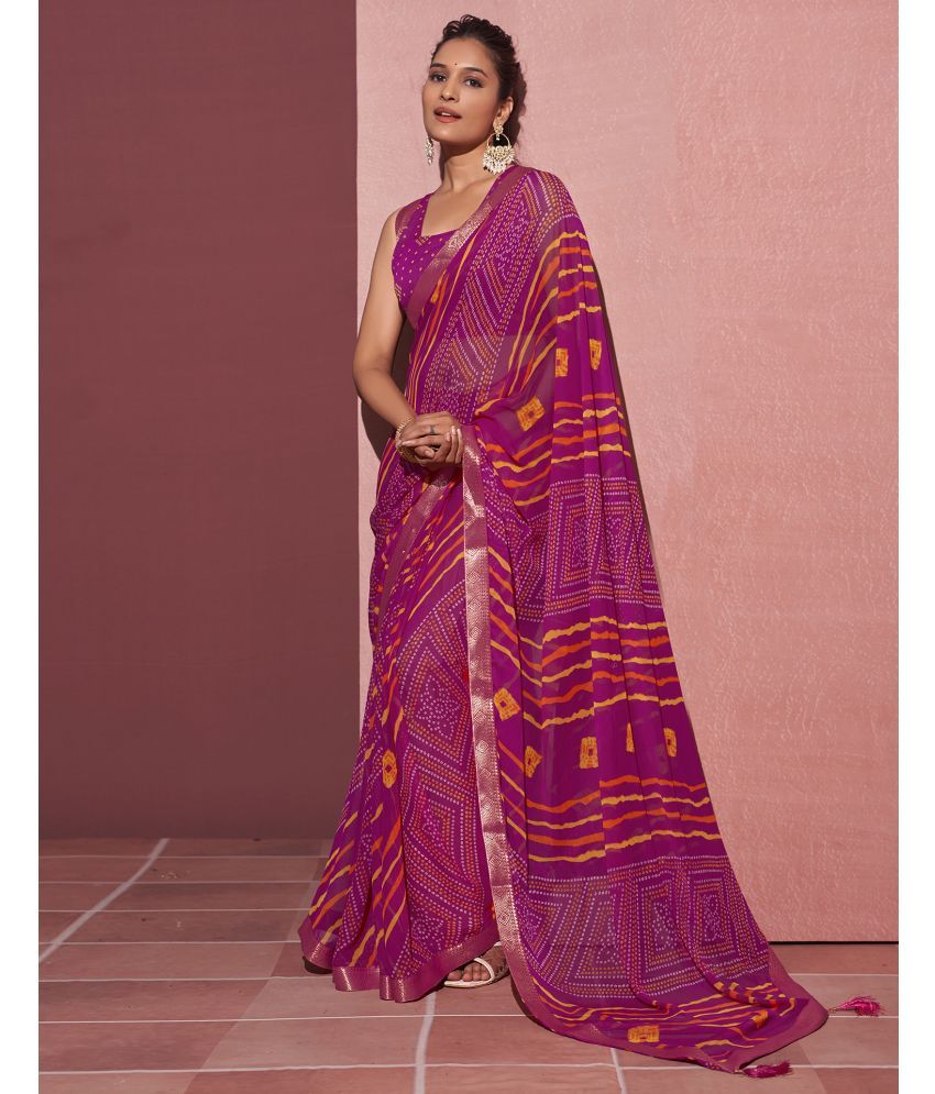     			Satrani Chiffon Printed Saree With Blouse Piece - Magenta ( Pack of 1 )