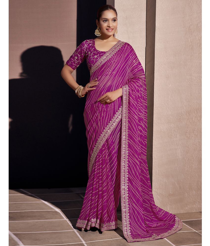     			Satrani Georgette Printed Saree With Blouse Piece - Magenta ( Pack of 1 )