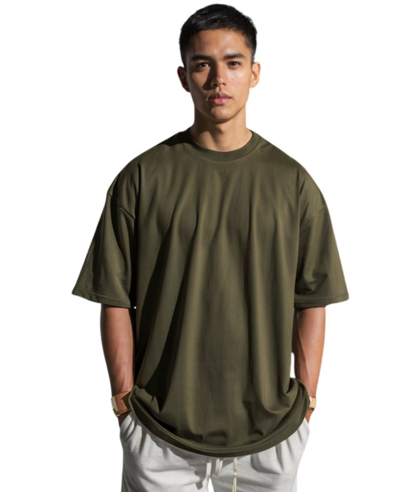     			URBAN FLAUNT Cotton Oversized Fit Solid Half Sleeves Men's T-Shirt - Olive Green ( Pack of 1 )