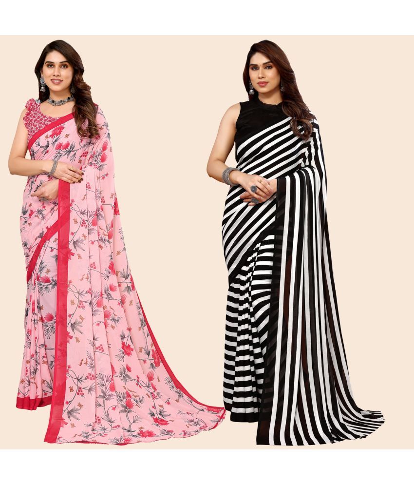     			ANAND SAREES Georgette Printed Saree With Blouse Piece - Multicolour ( Pack of 2 )