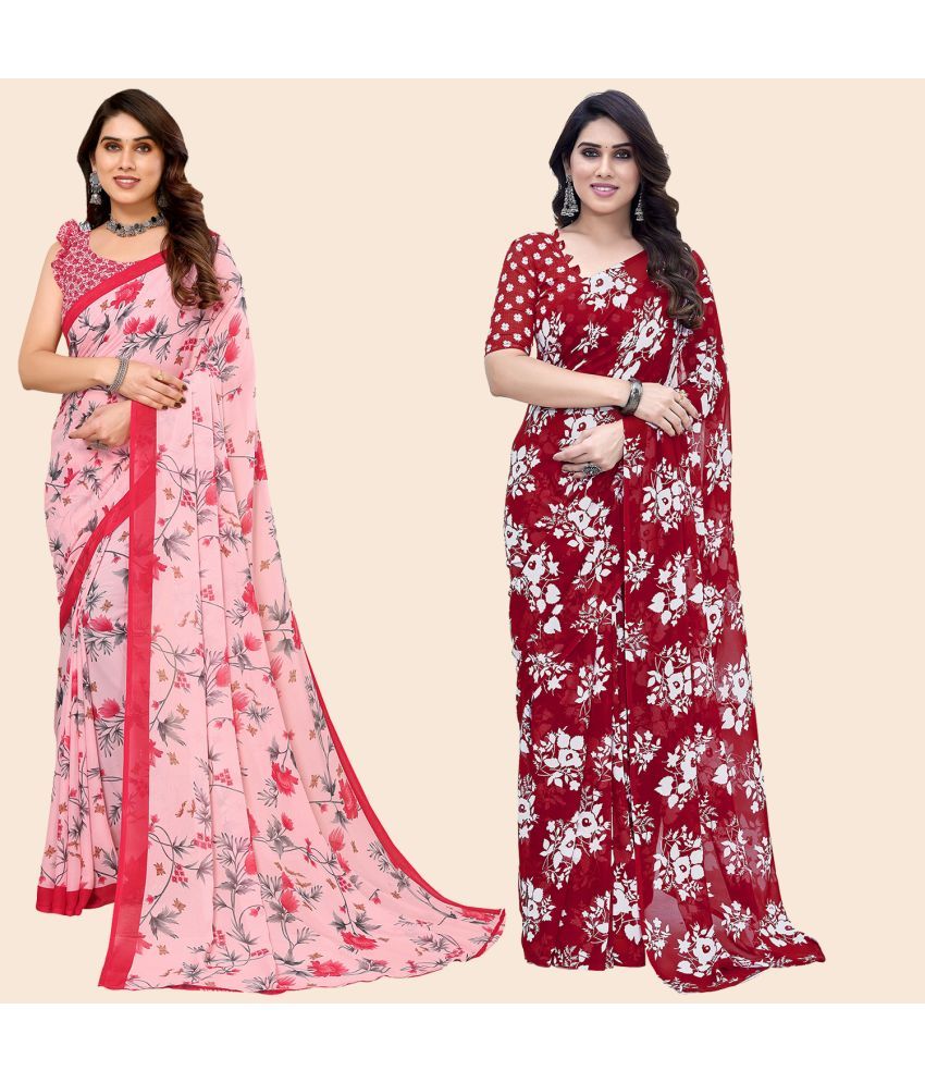     			ANAND SAREES Georgette Printed Saree With Blouse Piece - Multicolour ( Pack of 2 )