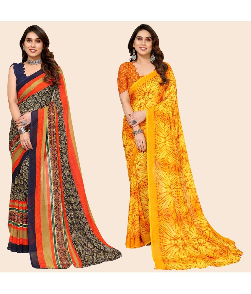     			ANAND SAREES Georgette Printed Saree With Blouse Piece - Multicolour ( Pack of 2 )