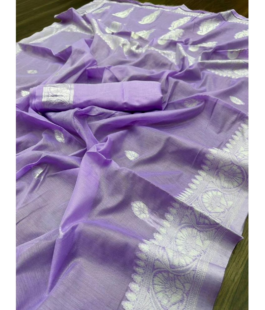     			Apnisha Banarasi Silk Embellished Saree With Blouse Piece - Lavender ( Pack of 1 )