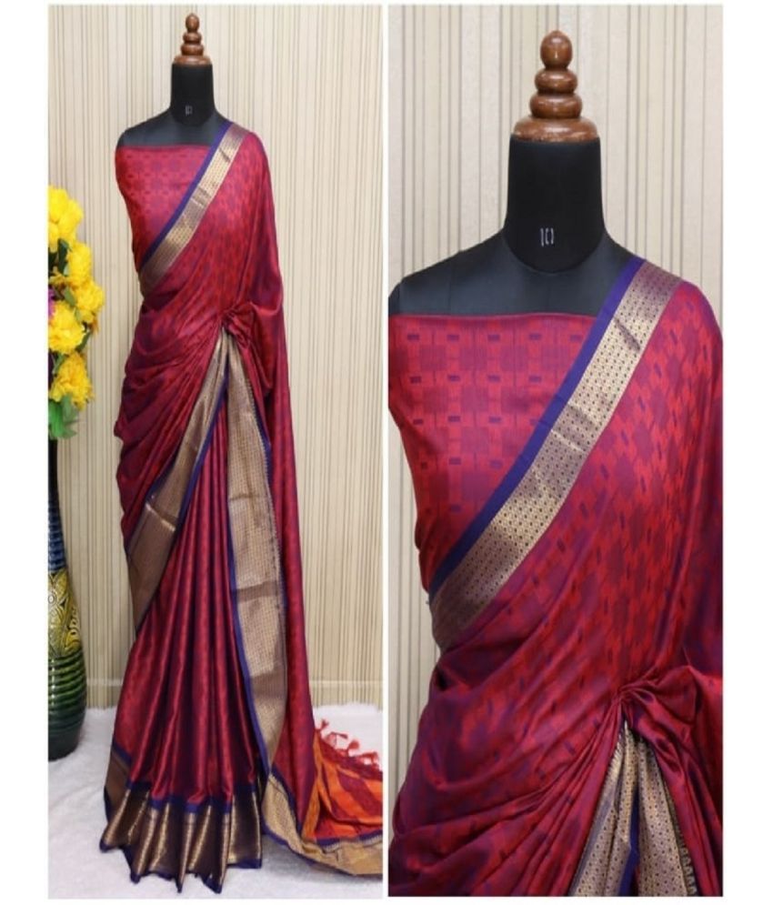     			Apnisha Banarasi Silk Embellished Saree With Blouse Piece - Red ( Pack of 1 )