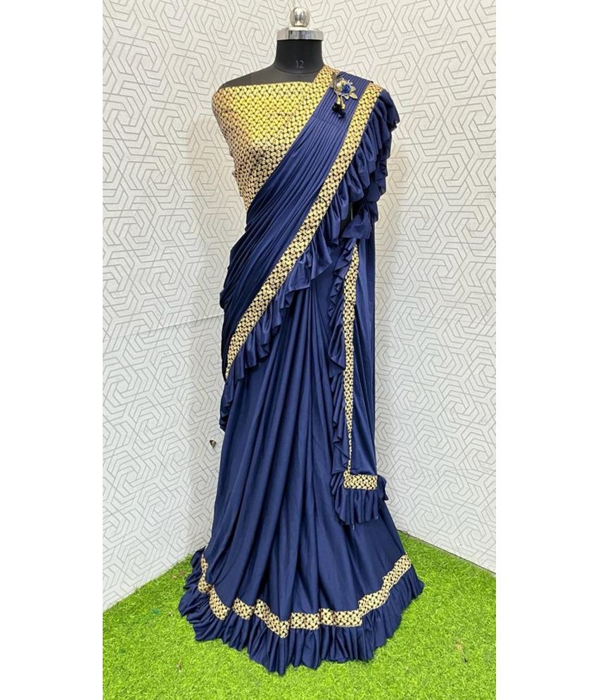     			Apnisha Cotton Silk Embellished Saree With Blouse Piece - Navy Blue ( Pack of 1 )