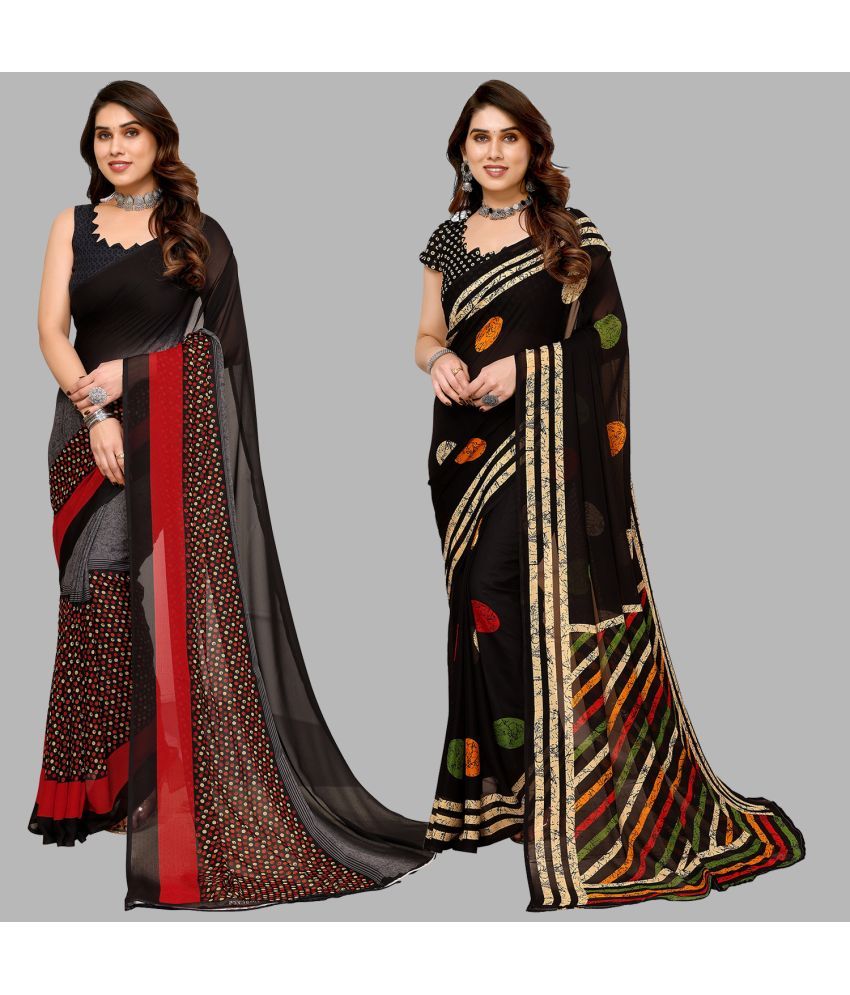     			Kashvi Sarees Georgette Printed Saree With Blouse Piece - Multicolour ( Pack of 2 )