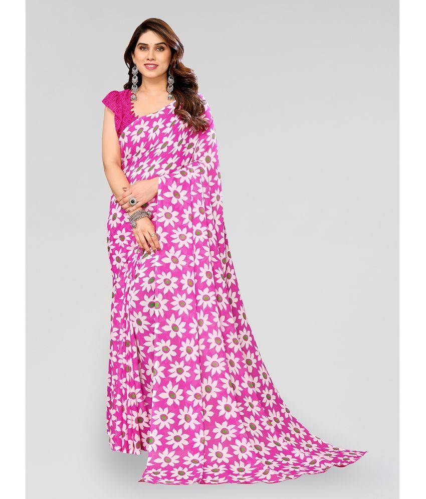     			Kashvi Sarees Georgette Printed Saree With Blouse Piece - Pink ( Pack of 1 )