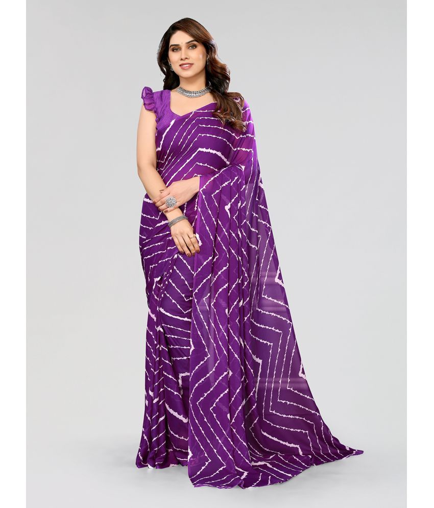     			Kashvi Sarees Georgette Printed Saree With Blouse Piece - Purple ( Pack of 1 )