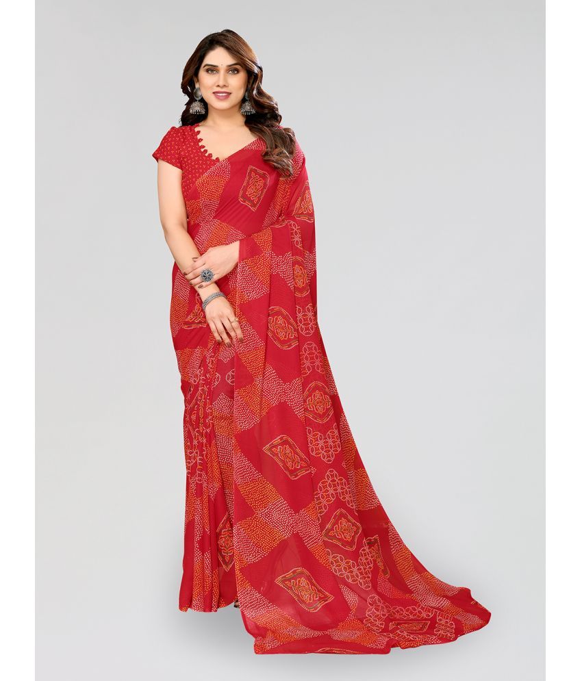     			Kashvi Sarees Georgette Printed Saree With Blouse Piece - Red ( Pack of 1 )