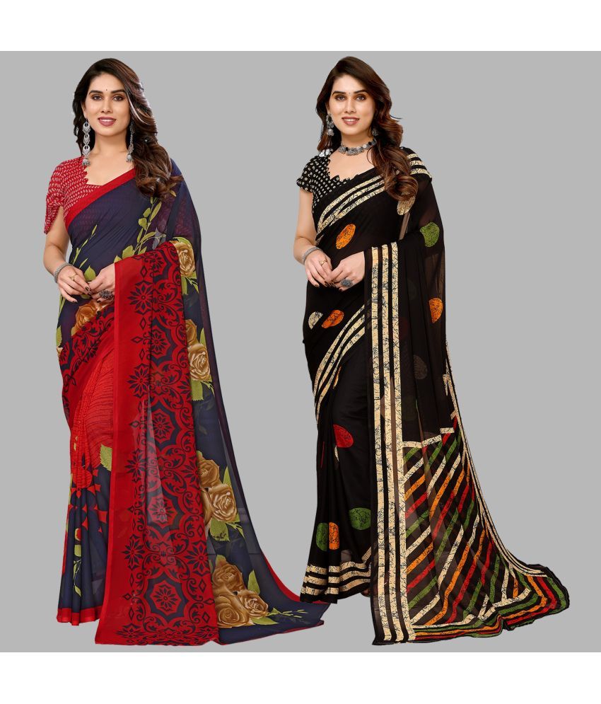     			Kashvi Sarees Georgette Printed Saree With Blouse Piece - Multicolour ( Pack of 2 )