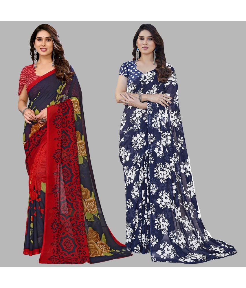     			Kashvi Sarees Georgette Printed Saree With Blouse Piece - Multicolour ( Pack of 2 )