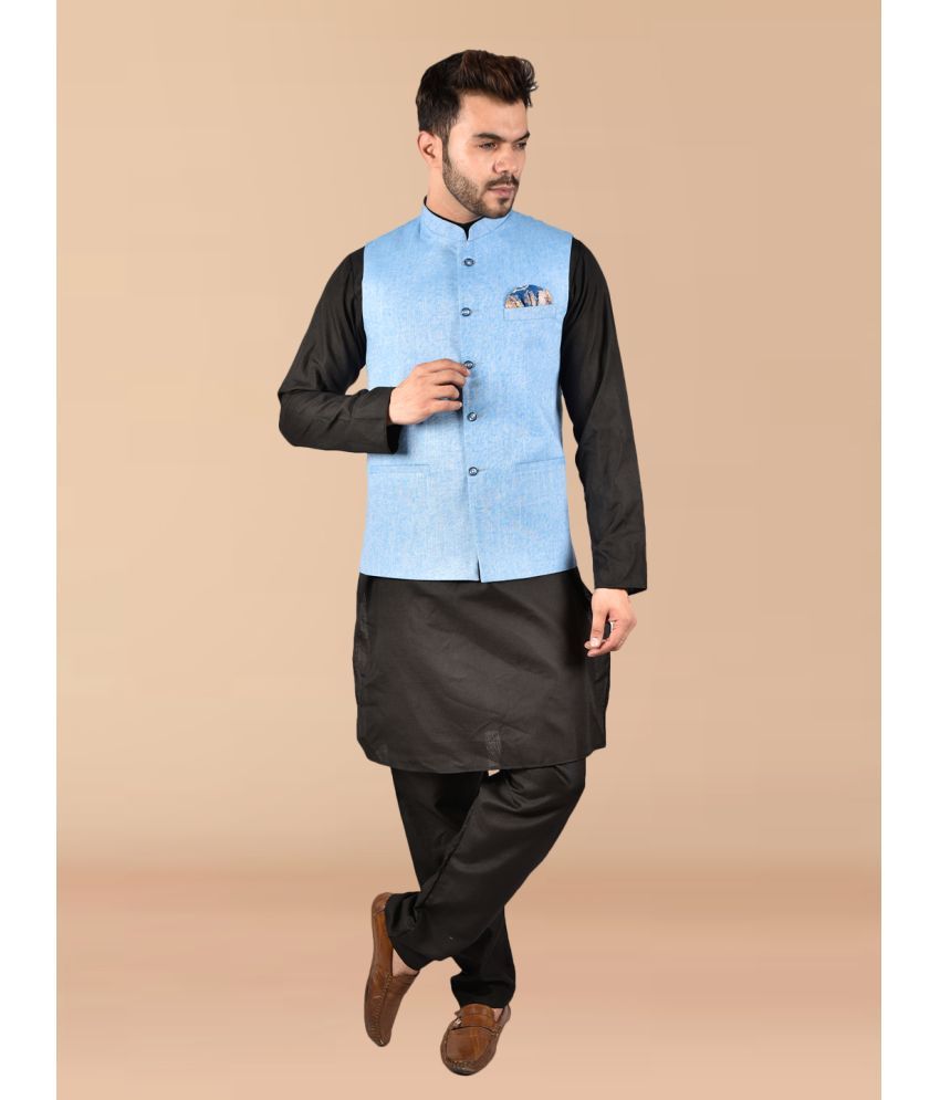     			PRINTCULTR Black Cotton Regular Fit Men's Kurta Pyjama Set ( Pack of 1 )