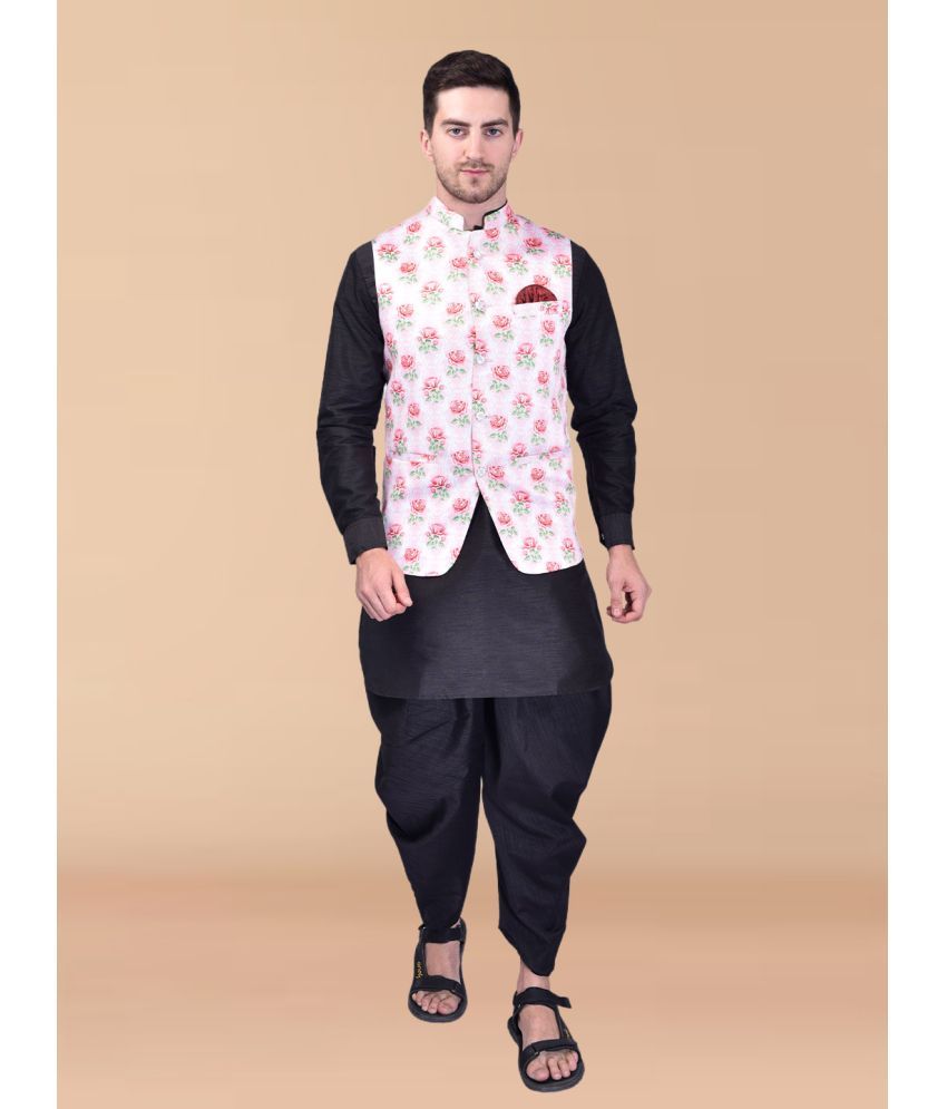     			PRINTCULTR Black Silk Regular Fit Men's Dhoti Kurta Set ( Pack of 1 )