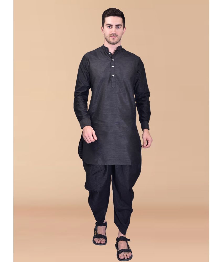     			PRINTCULTR Black Silk Regular Fit Men's Dhoti Kurta Set ( Pack of 1 )