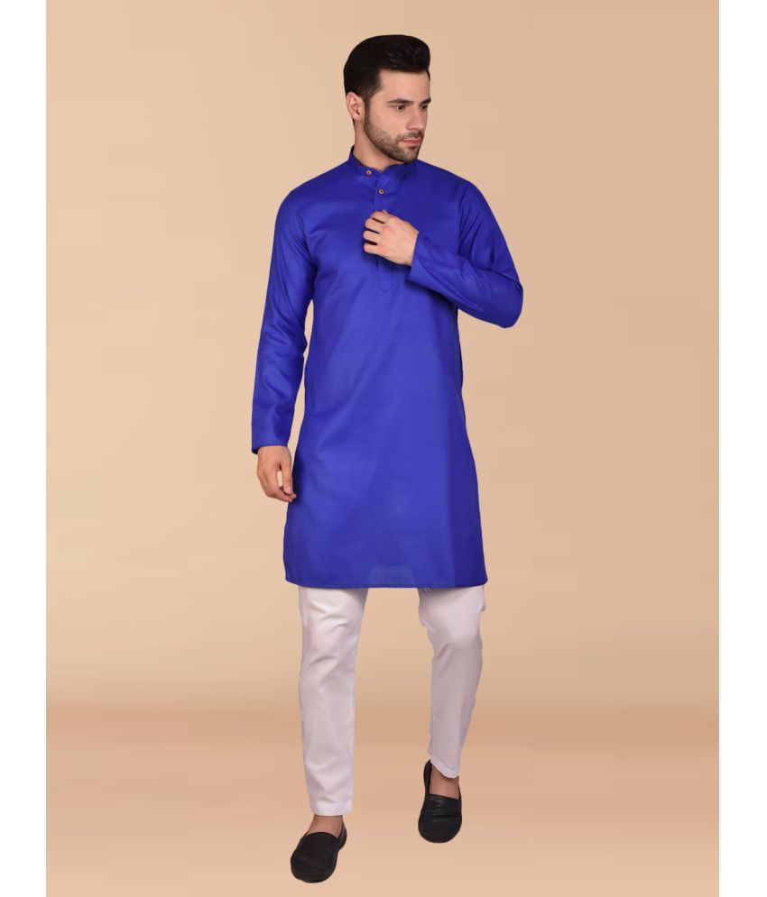     			PRINTCULTR Blue Cotton Regular Fit Men's Kurta Pyjama Set ( Pack of 1 )