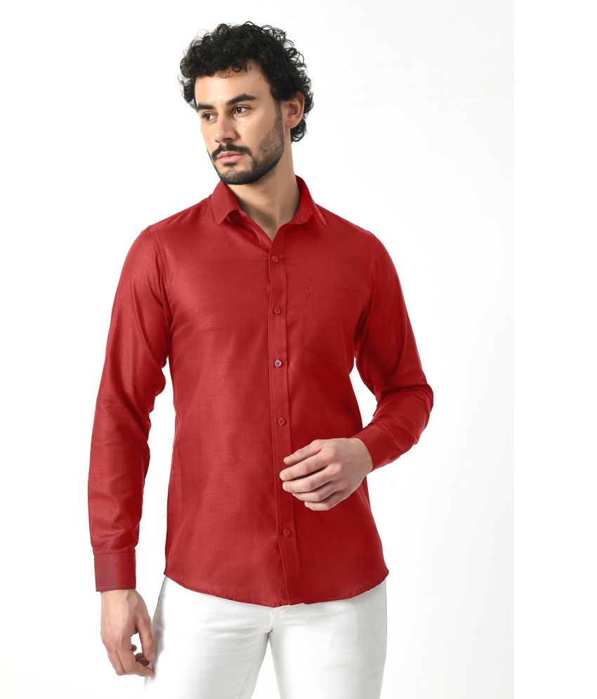     			PRINTCULTR Cotton Blend Regular Fit Solids Full Sleeves Men's Casual Shirt - Maroon ( Pack of 1 )