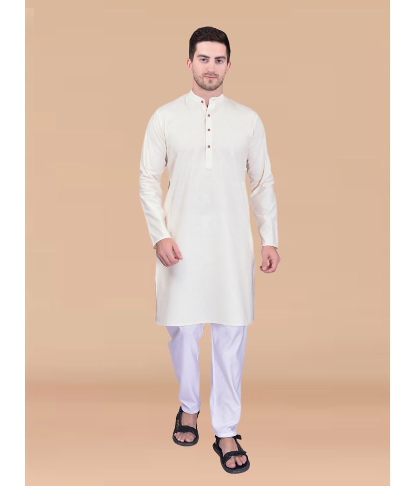     			PRINTCULTR Cream Cotton Regular Fit Men's Kurta Pyjama Set ( Pack of 1 )