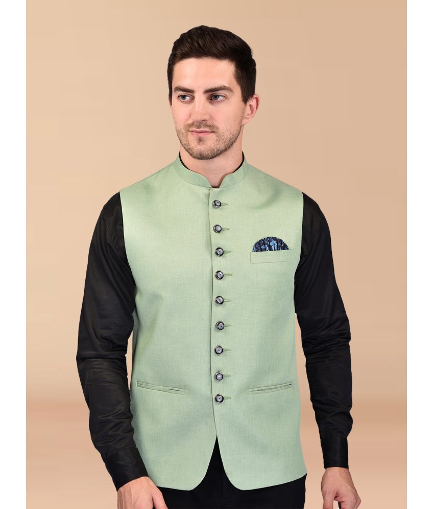     			PRINTCULTR Green Cotton Blend Men's Nehru Jacket ( Pack of 1 )