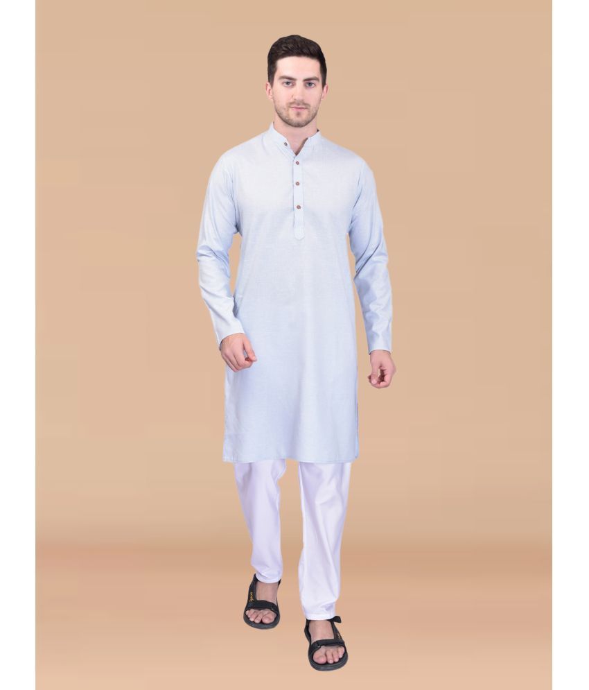     			PRINTCULTR Light Grey Cotton Regular Fit Men's Kurta Pyjama Set ( Pack of 1 )