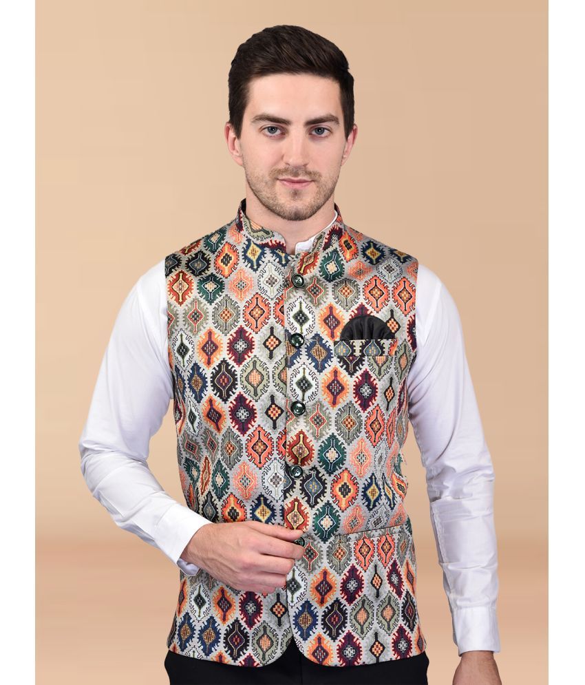     			PRINTCULTR Multi Cotton Blend Men's Nehru Jacket ( Pack of 1 )